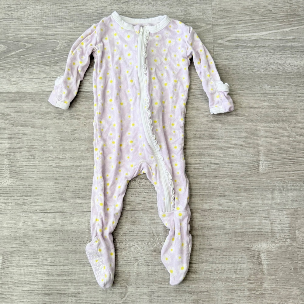 KicKee Pants Daisy Floral Bamboo Viscose Ruffle Footie Sleeper Purple 0-3 Months